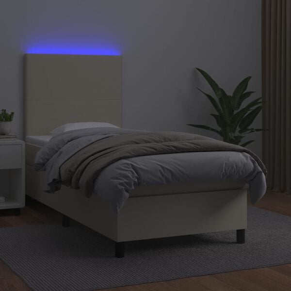 vidaXL Boxspring posteľ s matracom a LED kr&eacute;mov&aacute; 100x200 cm umel&aacute; koža