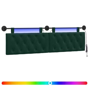 vidaXL Z&aacute;vesn&eacute; čelo postele S LED svetlom Tmavozelen&aacute; Zamat