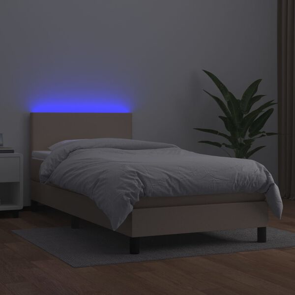 vidaXL Boxspring posteľ matrac a LED kapučínová 100x200 cm umelá koža