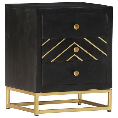 vidaXL Nočný stolík čierno-zlatý 40x30x50 cm mangovníkový masív