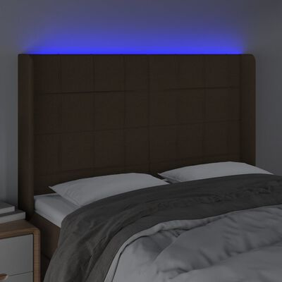 vidaXL Čelo postele s LED tmavohendé 147x16x118/128 cm látka