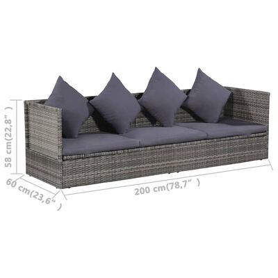vidaXL Záhradná posteľ, sivá 200x60 cm, polyratan