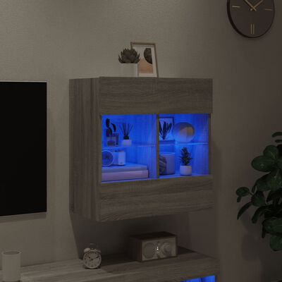 vidaXL TV nástenná skrinka s LED svetlami sivá sonoma 58,5x30x60,5 cm