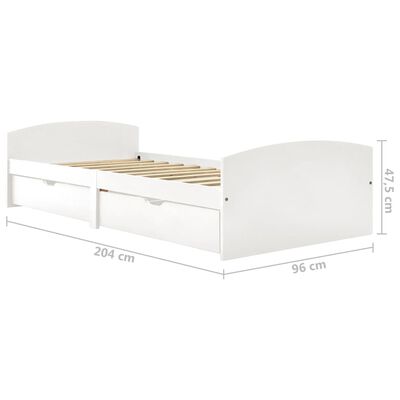 vidaXL Posteľný rám s 2 zásuvkami, biely, borovicový masív 90x200 cm