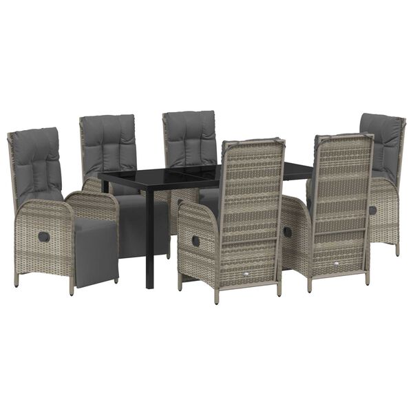 vidaXL Z&aacute;hradn&yacute; jed&aacute;lensk&yacute; set s vank&uacute;&scaron;om 7 pcs Siv&aacute; polyratan