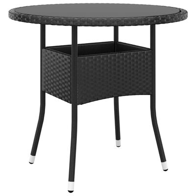 vidaXL Záhradný stôl Ø80x75 cm tvrdené sklo a polyratan čierny