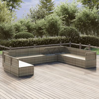 vidaXL 10-dielna záhradná sedacia súprava s vankúšmi polyratanová sivá