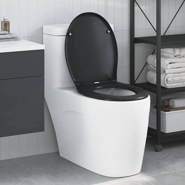 vidaXL Rýchlo uvoľňovacie wc sedátko Čierna 44.8 x 37.3 x 4.2 cm