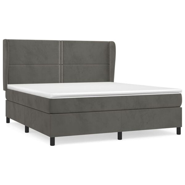 vidaXL Posteľn&yacute; r&aacute;m boxspring s matracom tmavosiv&yacute; 180x200 cm zamat