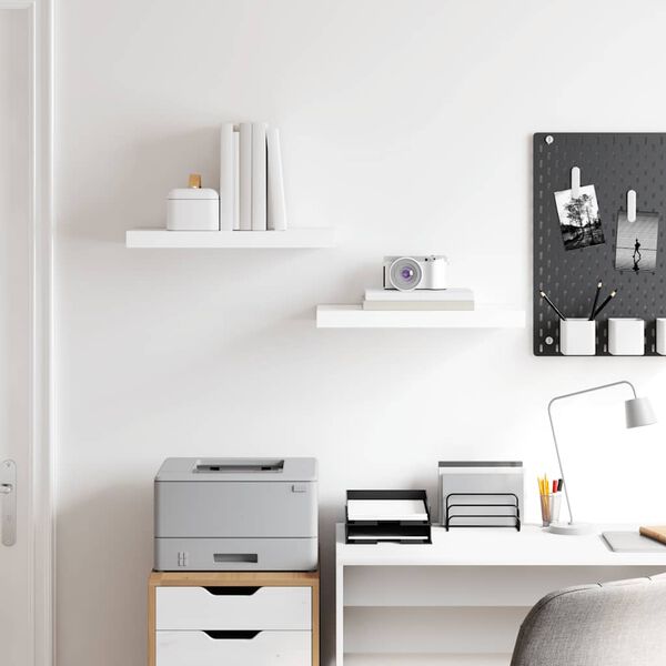 vidaXL Pl&aacute;vaj&uacute;ce n&aacute;stenn&eacute; police 2 ks, leskl&eacute; biele 50x23x3,8 cm, MDF