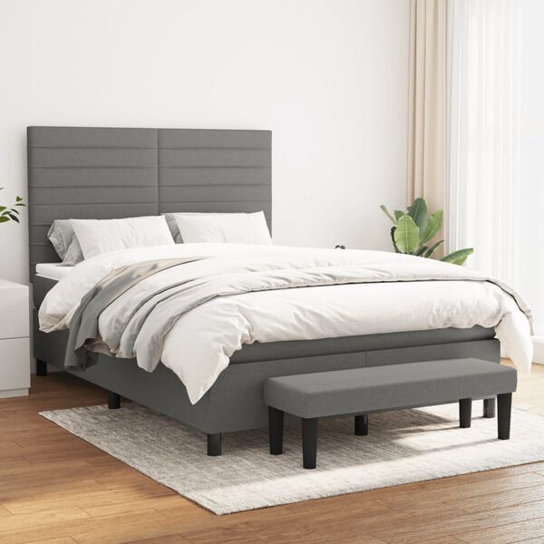 vidaXL Boxspring posteľ s matracom tmavosiv&aacute; 140x190 cm l&aacute;tka