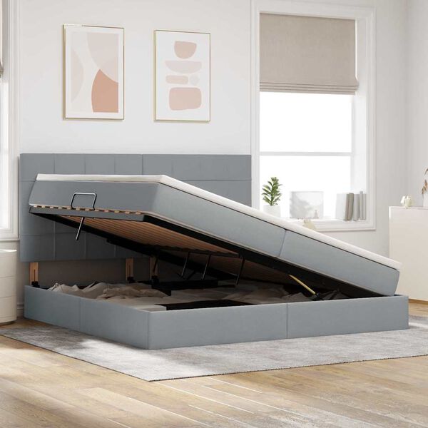 vidaXL Postel s &uacute;ložn&yacute;m prostorem a matrac&iacute; Svetlosiv&aacute; 200 x 200 cm