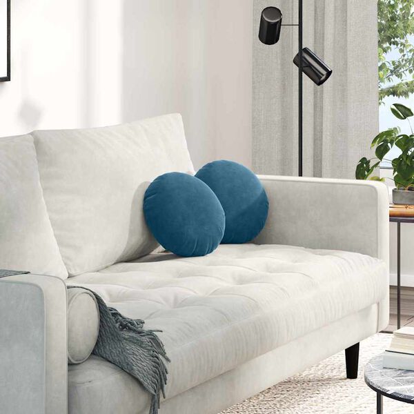 vidaXL Vankúše na sedenie 2 pcs Modrá Ø 40 x 13 cm Zamat