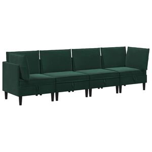vidaXL S&uacute;prava n&aacute;bytku do ob&yacute;vačky s vank&uacute;&scaron;om 4 pcs Tmavozelen&aacute; Zamat