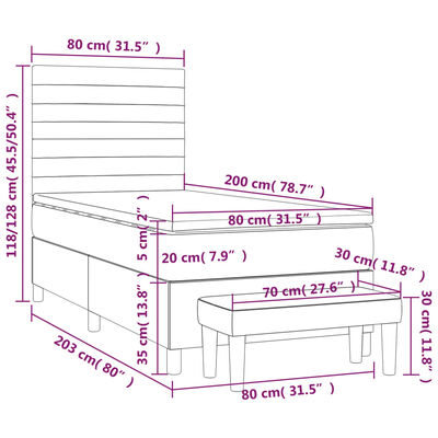 vidaXL Posteľný rám boxsping s matracom bledosivý 80x200 cm zamat