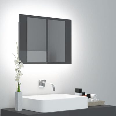 vidaXL LED kúpeľňová zrkadlová skrinka vysokolesklá sivá 60x12x45 cm