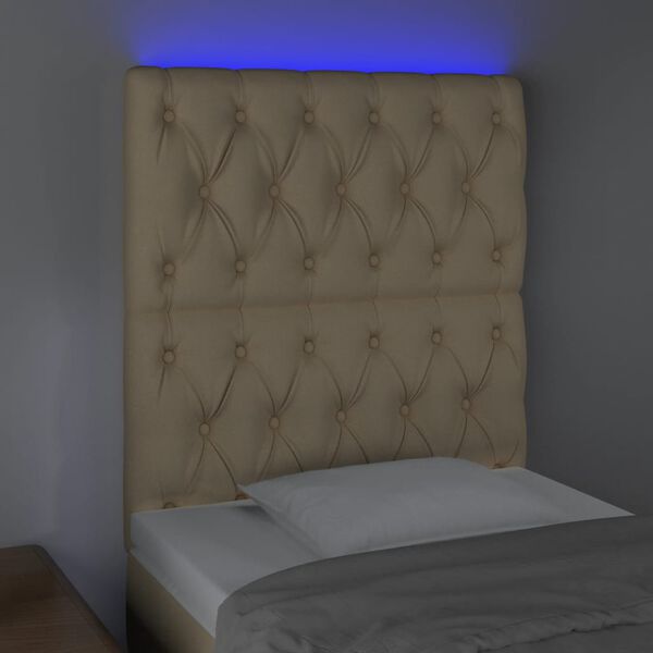 vidaXL Čelo postele s LED krémové 80x7x118/128 cm látka