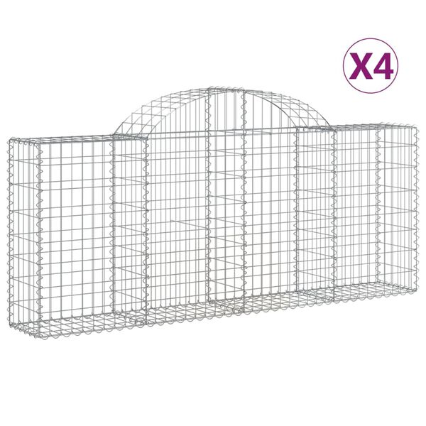 vidaXL Oblúkové gabionové koše 4 ks 200x30x80/100cm pozinkované železo