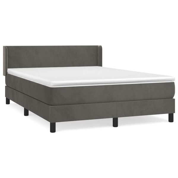 vidaXL Posteľn&yacute; r&aacute;m boxspring s matracom tmavosiv&yacute; 140x190 cm zamat