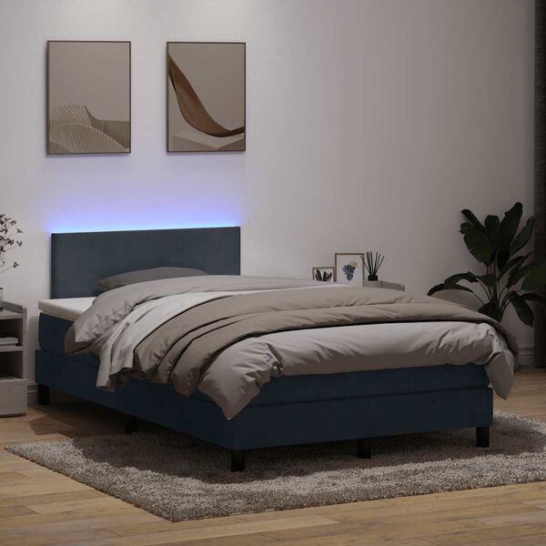 vidaXL Posteľn&yacute; r&aacute;m boxspring s matracom a LED tmavosiv&yacute; 120x220 cm zamat