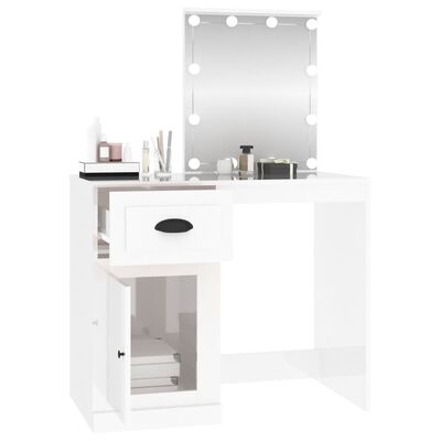 vidaXL Toaletný stolík s LED lesklý biely 90x50x132,5 cm sprac. drevo