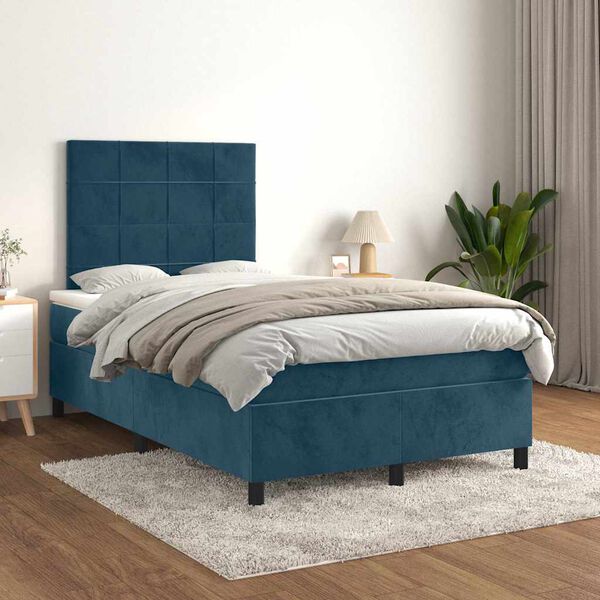 vidaXL Boxspring posteľ s matracom, tmavomodr&aacute; 120x190 cm, zamat