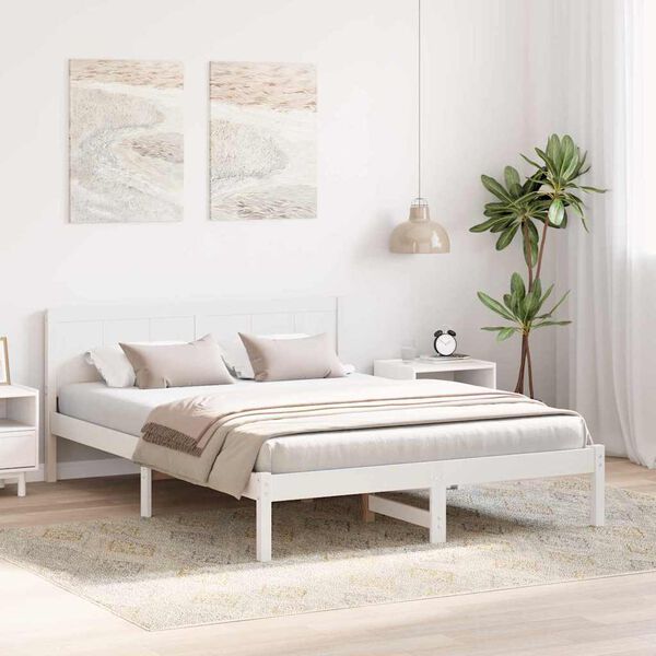vidaXL Rám postele Biela 140 x 200 cm Borovicový masív