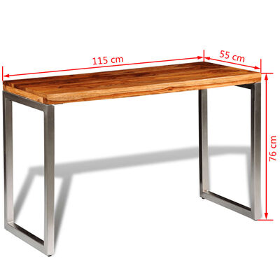 vidaXL Kancelársky/kuchynský stôl z dreveného masívu sheesham, oceľové nohy
