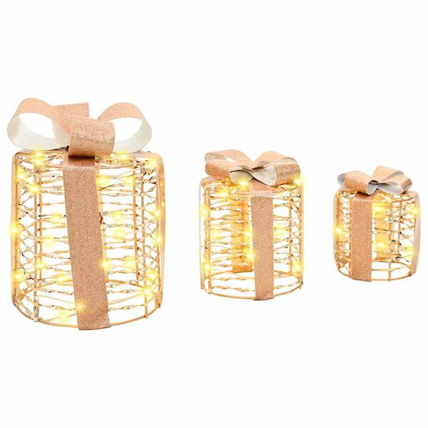 vidaXL Dekorácia Darčekovej Skatuľky s 60 LED-i 3 pcs Teplá biela PET