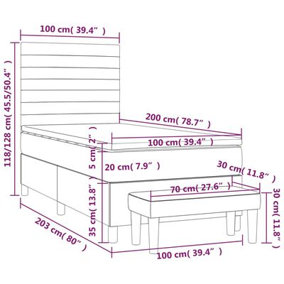 vidaXL Posteľný rám boxsping s matracom bledosivý 100x200 cm zamat