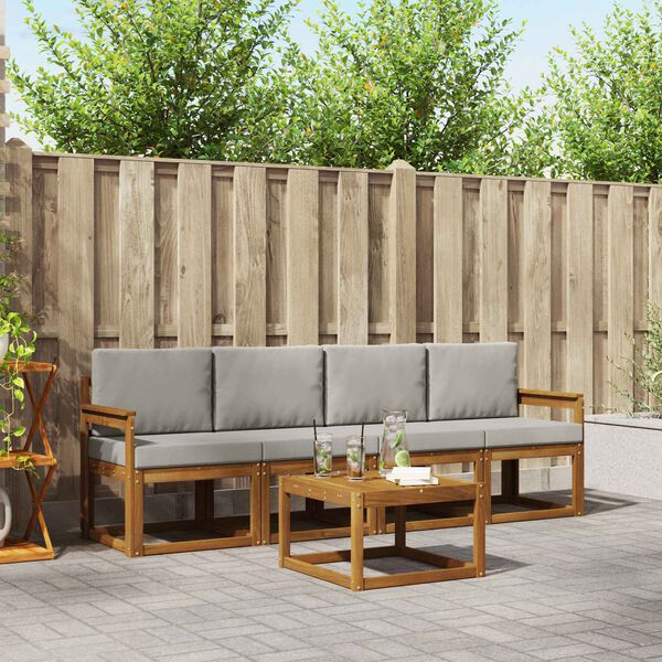 vidaXL Z&aacute;hradn&aacute; s&uacute;prava gaučov s vank&uacute;&scaron;om 5 pcs Pr&iacute;rodn&aacute; a svetlosiv&aacute;