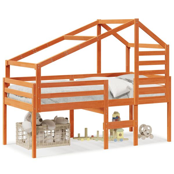 vidaXL Vysoká posteľ so strechou voskovo hnedá 90x190cm borovic. masív