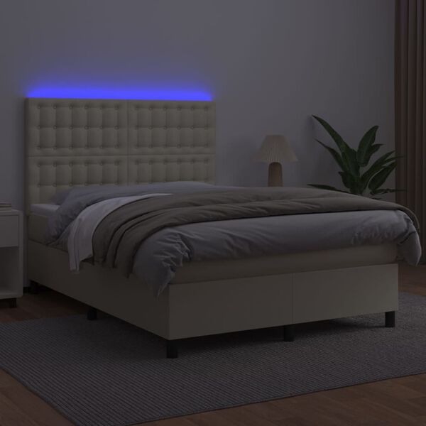 vidaXL Boxspring posteľ s matracom a LED kr&eacute;mov&aacute; 140x200 cm umel&aacute; koža