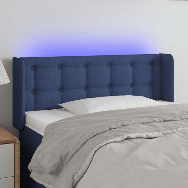 vidaXL Čelo postele s LED modr&eacute; 103x16x78/88 cm l&aacute;tka
