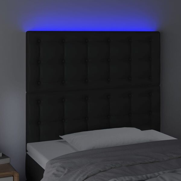 vidaXL Čelo postele s LED čierne 90x5x118/128 cm umel&aacute; koža
