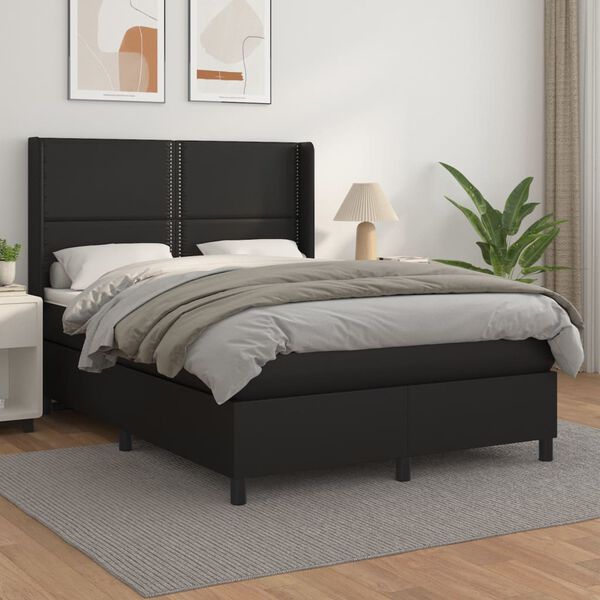 vidaXL Boxspring posteľ s matracom čierna 140x200 cm umel&aacute; koža