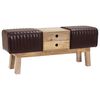 vidaXL lavička 110 x 30 x 45 cm Skutočn&aacute; koža Tmavohned&aacute;