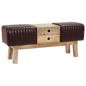vidaXL lavička 110 x 30 x 45 cm Skutočn&aacute; koža Tmavohned&aacute;