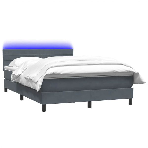 vidaXL Posteľn&yacute; r&aacute;m boxspring s matracom a LED tmavosiv&yacute; 140x220 cm zamat