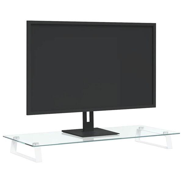 vidaXL Stojan na monitor biely 80x35x8 cm tvrden&eacute; sklo a kov