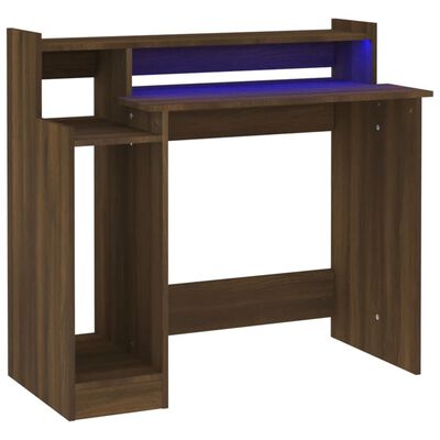 vidaXL Stôl s LED svetlami, hnedý dub 97x45x90 cm, kompozitné drevo