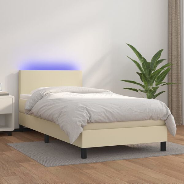 vidaXL Boxspring posteľ s matracom a LED kr&eacute;mov&aacute; 90x200 cm umel&aacute; koža