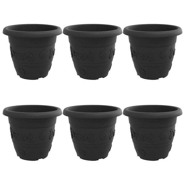 vidaXL Kulat&yacute; kvetin&aacute;č 6 pcs Čierna &Oslash; 26 x 21.5 cm Plast