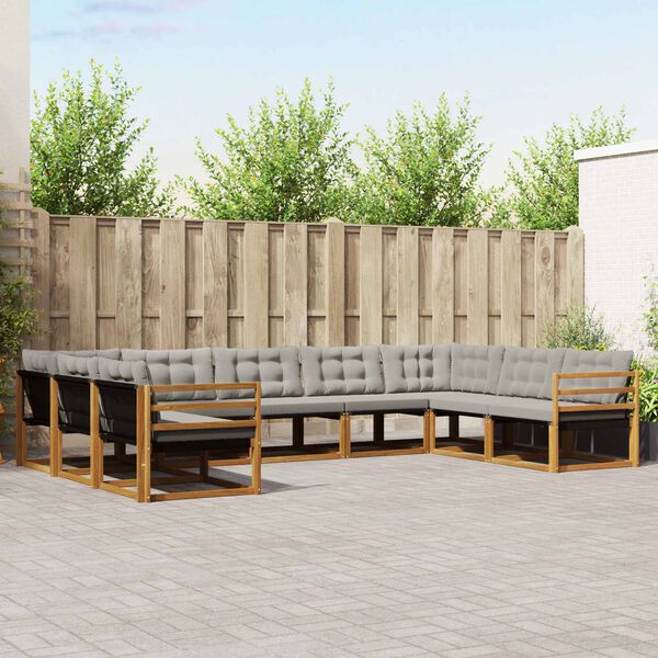 vidaXL Z&aacute;hradn&aacute; s&uacute;prava gaučov s vank&uacute;&scaron;om 9 pcs Pr&iacute;rodn&aacute; a svetlosiv&aacute;