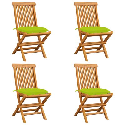 vidaXL Záhradné stoličky bledozelené podložky 4 ks tíkový masív