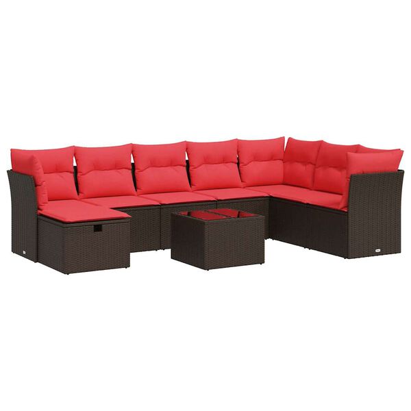 vidaXL 9-dielna z&aacute;hradn&aacute; sedacia s&uacute;prava a vank&uacute;&scaron;e hned&aacute; polyratan