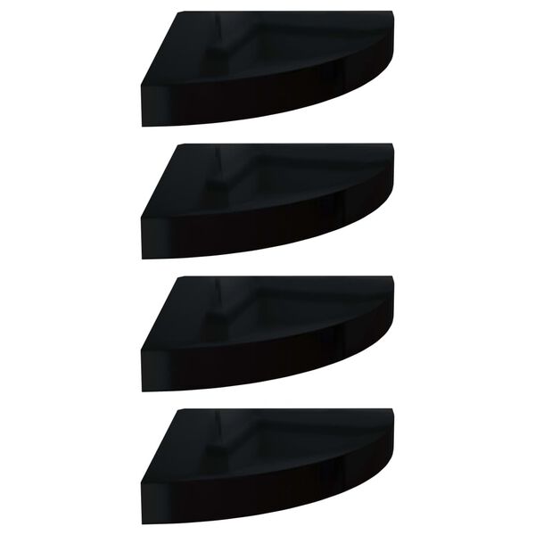 vidaXL Plávajúce rohové police 4 ks, lesklé čierne 25x25x3,8 cm, MDF