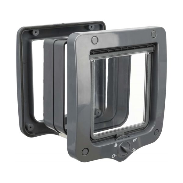 TRIXIE Štvorité prechodné dvierka pre mačky s 2 tunelmi sivé