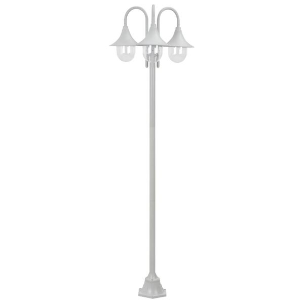 vidaXL Z&aacute;hradn&aacute; stĺpov&aacute; lampa E27 220 cm hlin&iacute;kov&aacute; 3 lamp&aacute;&scaron;e biela