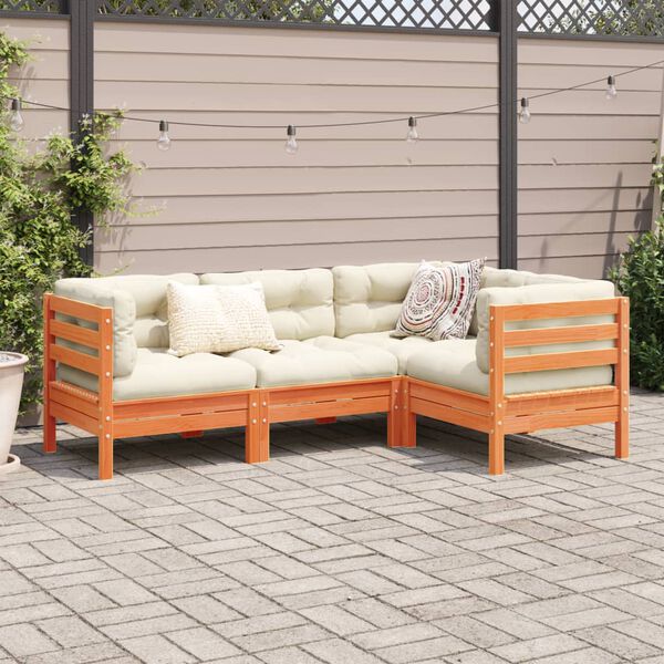 vidaXL 4-dielna záhr.súprava pohoviek s vankúšmi voskovohnedá borovica